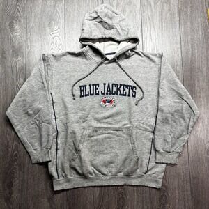 Vintage Lee Columbus Blue Jackets Hoodie Mens Medium Gray NHL Hockey Sweatshirt